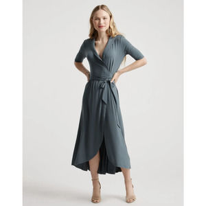 Quince Tencel Jersey Midi Wrap Dress Dark Olive S